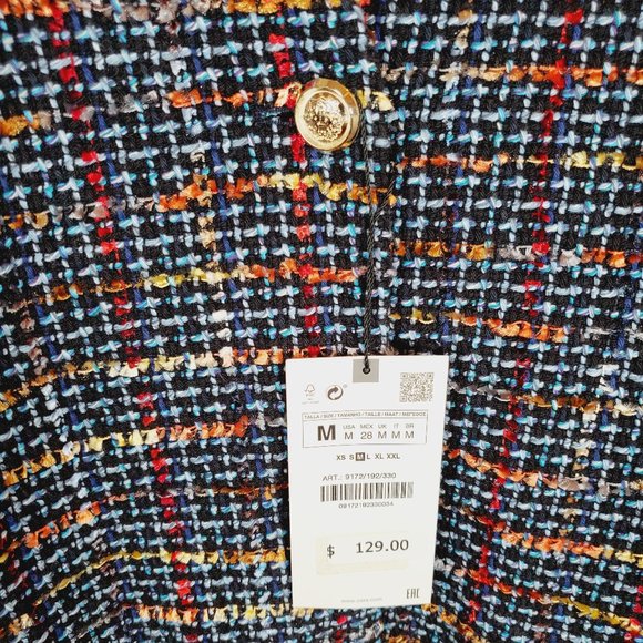 ZARA WOMEN NEW TWEED JACKET BLAZER DRESS GOLD BUTTON TEXTURED COAT 9172/192 M - Picture 3 of 5